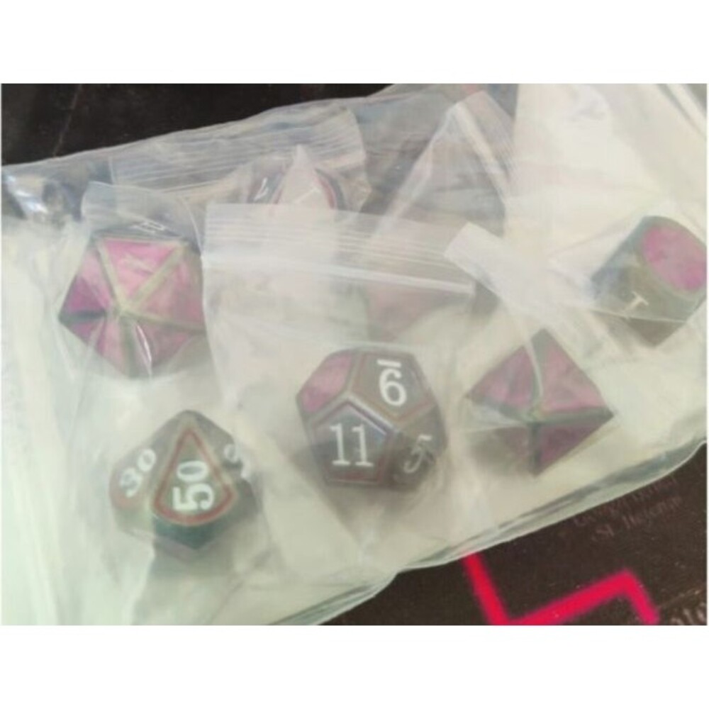 Metal Wizards Dice Purple /Black, 7 Piece, Polyhedral Set Gaming DND